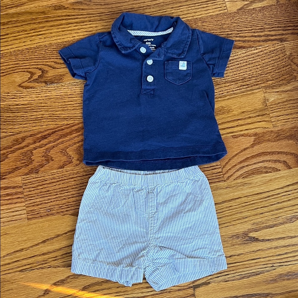 Carter's Navy Polo and Seersucker Shorts Outfit